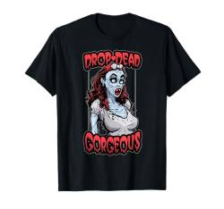 Drop Dead Wunderschönes lustiges Halloween-Pop-Art-Zombie-Mädchen T-Shirt von Grandio Design Halloween Horror