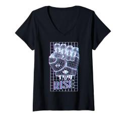 Damen EDM Rave Rave Raised Fist Lustiger Techno-Roboter-Gamer Rise Glitch DJ T-Shirt mit V-Ausschnitt von Grandio Design Music Lover & Musician Gifts