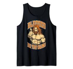 Jesus Gym Christlicher Bodybuilder Gesegnet Sei Dein Gains Fitness Tank Top von Grandio Design Sports Training And Fitness