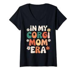 Damen Corgi Mom Era Lustiges Corgi-Hunde-Geschenk T-Shirt mit V-Ausschnitt von Graphic 365