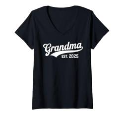 Damen Oma Est. 2025 Schwangerschaftsankündigung Baby Reveal T-Shirt mit V-Ausschnitt von Graphic 365