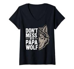 Damen Papa Wolf Leg dich nicht mit der Familie an, Wildtier, Papa T-Shirt mit V-Ausschnitt von Graphic 365