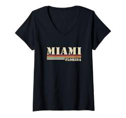 Damen Miami - Florida - Vintage / Retro Stripes - Classic T-Shirt mit V-Ausschnitt von Graphic Club Inc.