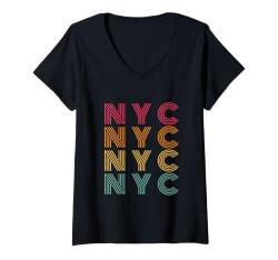 Damen NYC - New York City - Retro Style 70s 80s Throwback Classic T-Shirt mit V-Ausschnitt von Graphic Club Inc.