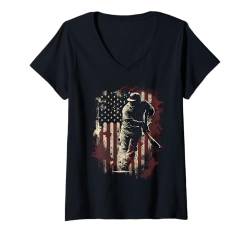 Damen Baseball-USA-Flagge, patriotisches Distressed Sport-Fan-Design T-Shirt mit V-Ausschnitt von Graphic Tees Men Women Boys Girls