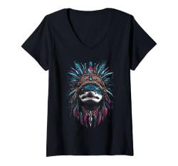 Damen Hai Indianer Kopfschmuck Tribal Sea Life Ocean T-Shirt mit V-Ausschnitt von Graphic Tees Men Women Boys Girls