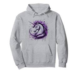 Einhorn Fantasy Art lila Mähne abstraktes Spritzdesign Pullover Hoodie von Graphic Tees Men Women Boys Girls