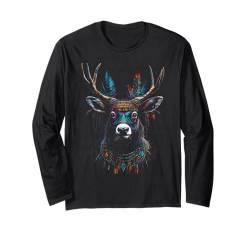 Indianer-Kopfschmuck Hirschgeweih Wildlife Art Deco Langarmshirt von Graphic Tees Men Women Boys Girls