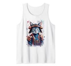 Samurai Katze Japan Krieger Katze Kätzchen Japanische Kunst Tank Top von Graphic Tees Men Women Boys Girls