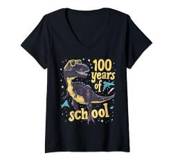 Damen Dinosaurier Schule 100 Tage Schule TRex Dino Kinder Jungen T-Shirt mit V-Ausschnitt von Graphic Tees for Men, Women and Teens