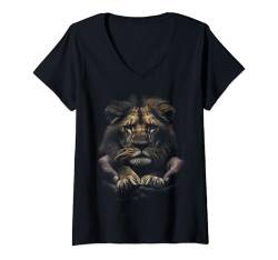 Damen Lion Pride Tierliebhaber Wildlife Safari Zoo Nature King T-Shirt mit V-Ausschnitt von Graphic Tees for Men, Women and Teens