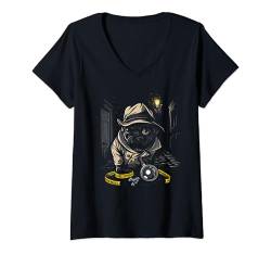 Damen Mops-Detektiv, lustiges Geschenk für Hundeliebhaber T-Shirt mit V-Ausschnitt von Graphic Tees for Men, Women and Teens