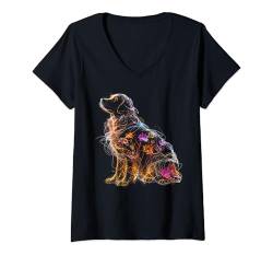 Damen Golden Retriever Hund Blumenmuster für Damen Herren Kinder T-Shirt mit V-Ausschnitt von Graphic Tees for Men Women and Teens