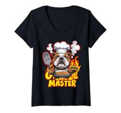 Damen Grillen Bulldogge Grill Master Grillen Papa Lustiges Grillen T-Shirt mit V-Ausschnitt von Graphic Tees for Men Women and Teens