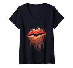 Damen Kiss Lippenstift, rote Lippen, Make-up-Künstler, Kosmetologie, lustiges Geschenk T-Shirt mit V-Ausschnitt von Graphic Tees for Men Women and Teens