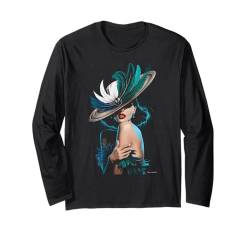 Fashionista Damen Hut Federn Modell Stylisches Glam Design Langarmshirt von Graphic Tees for Men Women and Teens