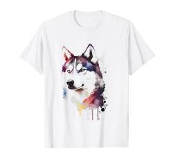 Husky Aquarell Hundeliebhaber Sibirischer Alaskan Malamute Schlitten T-Shirt von Graphic Tees for Men Women and Teens