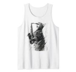 Saxophon Katze Jazz Musik Lustiges Musiker Geschenk Tank Top von Graphic Tees for Men Women and Teens