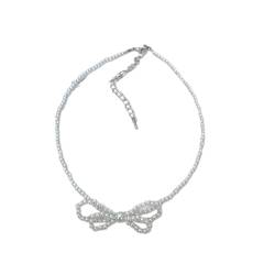 Greabuy Halsketten für Frauen, elegante Halskette mit zarter Schleife, einzigartige Perlen, Bowknot-Anhänger, Halskette, Zubehör, stilvoller Damen-Choker-Charm, Pearl bow necklace, Wie abgebildet von Greabuy