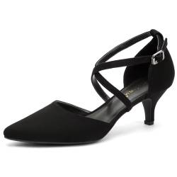 Greatonu Damen Pumps aus Veloursleder mit Kittenabsatz Pointed Toe Schwarz Größe 39 EU von Greatonu