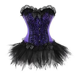 Grebrafan Burlesque Corsage mit Minirock Tutu Braut Korsett Damen (EUR(46-48) 5XL, Lila) von Grebrafan