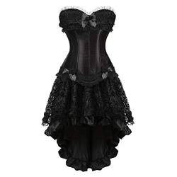 Grebrafan Burlesque Corsage mit Rock Reißverschluss Korsett karneval kostüm Damen (EUR(36-38) L, Schwarz) von Grebrafan