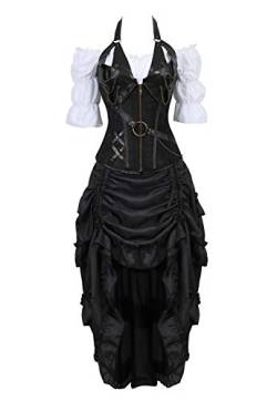 Grebrafan Corsage Halloween Kostüm Karneval Steampunk Leder Korsett Piraten (EUR(34-36) M, Schwarz) von Grebrafan