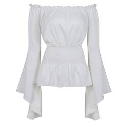 Grebrafan Gothic Bluse Damen Mittelalter Shirt Lange Ärmel Top (EUR(48-50) 6XL, Weiß) von Grebrafan