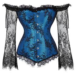 Grebrafan Gothic Korsett Bauchweg Corsage Taillen Korsett Dirndl Bluse Trachten Shirt (EUR(40-42) 2XL, Blau) von Grebrafan