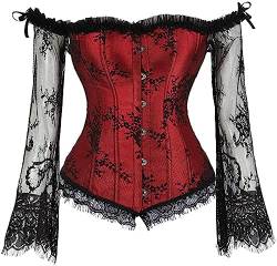 Grebrafan Gothic Korsett Bauchweg Corsage Taillen Korsett Dirndl Bluse Trachten Shirt (EUR(50-52) 7XL, Rot) von Grebrafan