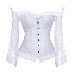 Grebrafan Gothic Korsett Bauchweg Corsage Taillen Korsett Dirndl Bluse Trachten Shirt (EUR(50-52) 7XL, Weiß) von Grebrafan