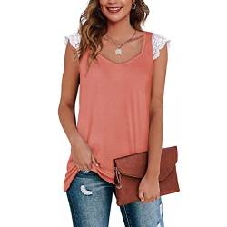 Damen Bluse, Elegant Sommershirts Shirt für Sommer V-Ausschnitte Einfarbig Kurzarm Oberteile Locker T-shirt mit Extended Shoulder Casual Baumwolle Kurzarm Crop Tops Shirts Damen (XL-Rosa) von Greensen