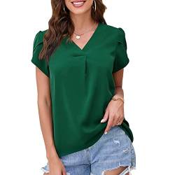 Damen Casual T-Shirt, Kurzarm V-Ausschnitt Bluse Elegant lässige Tunika Longshirt Bluse Einfarbig Oberteile lockere Bluse Shirt (L-Grün) von Greensen