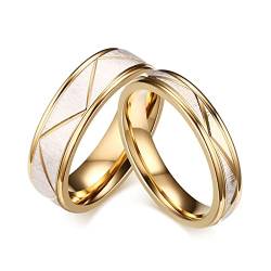 Grewod 2 Ringe Paar Verlobung, 4/6MM Edelstahl Ring Gold Bicolor Trauringe Damen Gr.57 (18.1) & Herren 67 (21.3) von Grewod