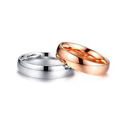 Grewod Eheringe Modeschmuck, 5MM Edelstahl Paar Ring Silber Rose Gold Ring Poliert Verlobungsringe Schlicht Damen Gr.54 (17.2) & Herren 62 (19.7) von Grewod