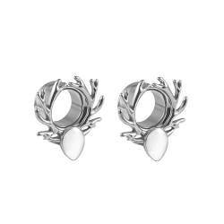 Grewod Ohrringe Tunnel, Edelstahl Silber Weiß Geweih mit Wassertropfen Damen Flesh Tunnel Ohr Plug Ohr Expander Piercing Schmuck 16MM, 2 Stück von Grewod