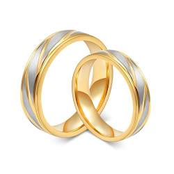 Grewod Partnerringe für Paare, 4/6MM Edelstahl Ring Gold Bicolor Matt Eheringe Trauringe Damen Gr.52 (16.6) & Herren 52 (16.6) von Grewod