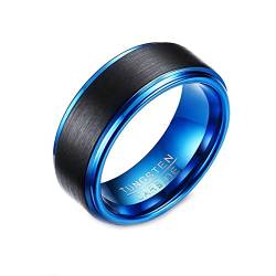 Grewod Ring Herren, 8MM Wolfram Ring Blau Gebürstet Verlobungsring Schmuck Ringe Schlicht Größe 65 (20.7) von Grewod