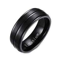 Grewod Ring Mann, 8MM Titan Ring Schwarz Rille Verlobungsring Schmuck Trauringe Schlicht Größe 65 (20.7) von Grewod