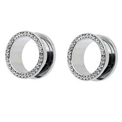 Grewod Tunnel 5MM, Edelstahl Silber Weißer Runder Zirkonia Ohr Tunnel Herren und Damen Flesh Tunnel Ohr Plug Ohr Expander Piercing Schmuck, 2 Stk von Grewod