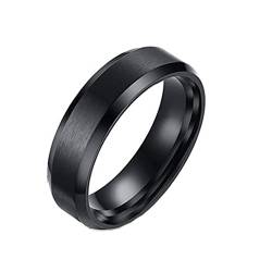 Grewod Verlobungsring, 6MM Edelstahl Herren Ring Schwarz Schlicht Ring Gebürstet Eheringe Größe 54 (17.2) von Grewod