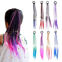 Greyoe Buntes geflochtenes Haar,Bunte Haarsträhnen Kinder, 8PCS Haarteile Twist Braid mit elastischem Seilband für Mädchen Frauen Party Geburtstag Vergnügungsparks und Reisen (Mehrfarbig) von Greyoe