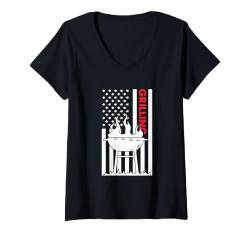 Damen Griller Us Flag Grillen T-Shirt mit V-Ausschnitt von Grilling Hobby Present Griller Apparel