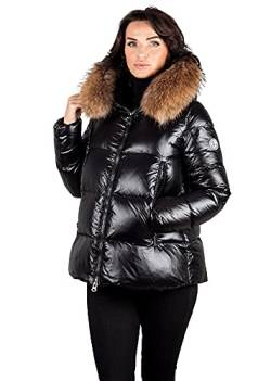 Grimada M08NF Damen Jacke Winter Daunen Daunenjacke Oversize TARORE mit Kapuze Fell (40, schwarz) von Grimada