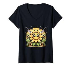 Damen Lustiger Garten Gangster Böse Monster Sonnenblume Gärtner T-Shirt mit V-Ausschnitt von Grimmige Pflanze Halloween Blume Grüner Daumen