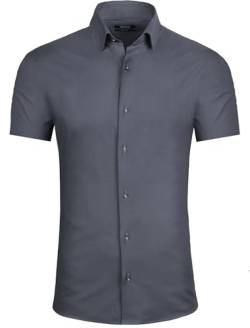 Grin&Bear Herren Hemd Kurzarm SH433Dunkelgrau-Slim-XL von Grin&Bear