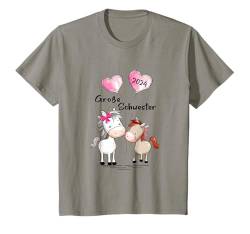 Kinder Große Schwester 2024 Pferde Baby Schwangerschaft Ankündigung T-Shirt von Große Schwester 2024 Geschenkidee