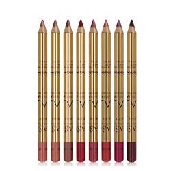 8pcs Lip Liner Pencil Kit wasserdichte Lippensteine langlebiger Retro-Lippenstift mit goldenem Röhrchen schweißdichtes Lippen Kosmetik-Set, Lippenstift von Grtheenumb