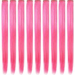 9 PCs farbige Haarverlängerungen 21 hitzebeständige synthetische, gerade Haarverlängerungen Clip in Multicolor-Haarflügeln Halloween Cosplay-Party Haken Haartaccessoires für Mädchen Kinder (Pink), von Grtheenumb