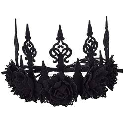 Gothic Blumen Kopfstück Halloween Vintage Crown Stirnband Schwarz Rose Stirnband Accessoire für Frauen Mädchen Schwarze Krone von Grtheenumb